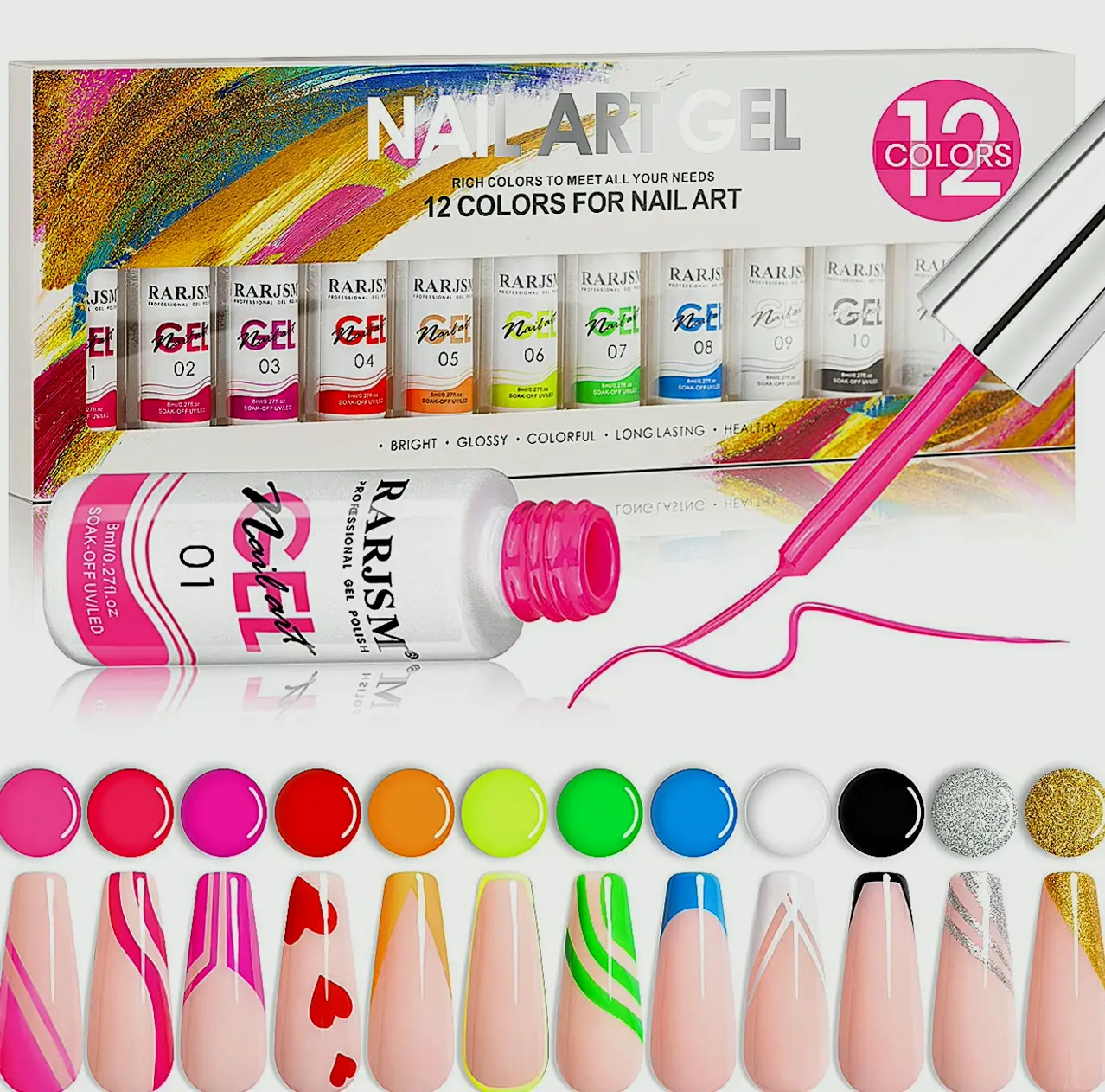 Manicure Polish Kit - 12 Neon Colors Including Glitter