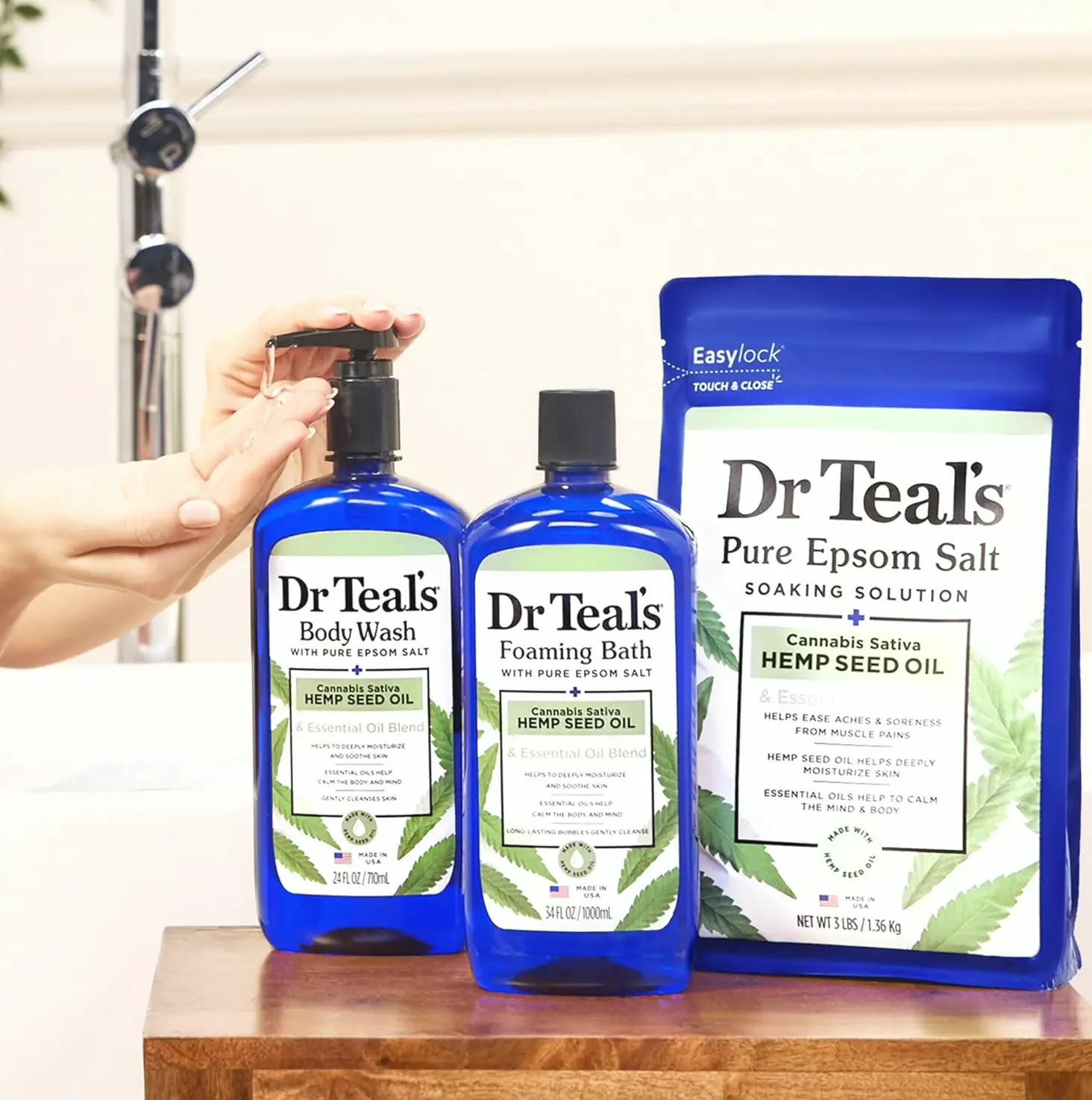 Dr Teal's Body Wash featuring Pure Epsom Salt, Cannabis Sativa Hemp Seed Oil, 24 fl oz (Set of 2)