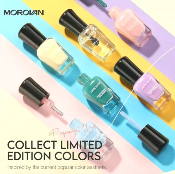 Morovan's Nail Polish Set: Quick Dry Macaroon Colors w. Foundation & Top Coat