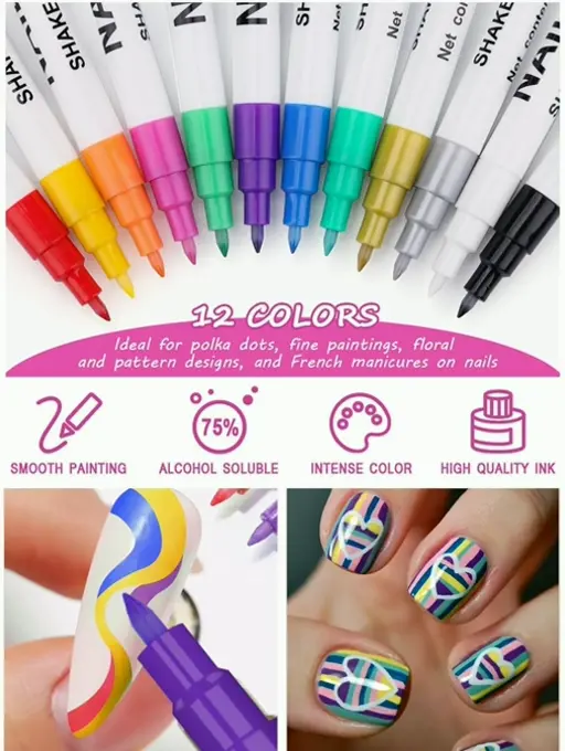 Twelve Shade 3D Nail Art Pens Set, Kalolary's Polish Pens for Nail Art