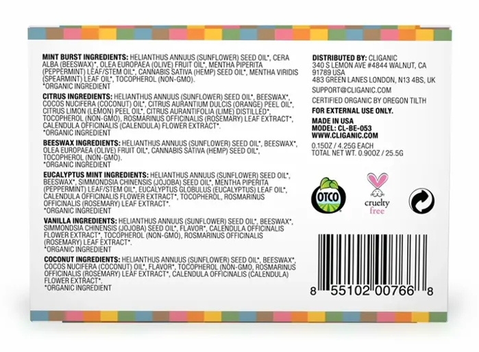 Organic Certified Lip Care Set - 6 Flavors - 100% Natural Hydration for Chapped & Dehydrated Lips