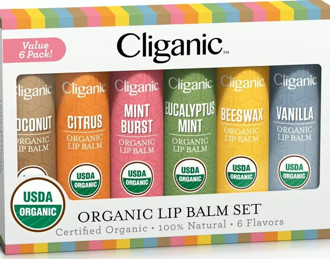 Organic Certified Lip Care Set - 6 Flavors - 100% Natural Hydration for Chapped & Dehydrated Lips