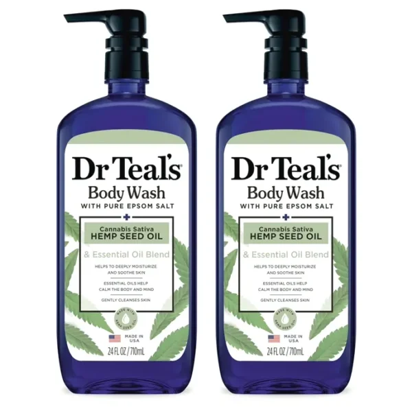 Dr Teal's Body Wash featuring Pure Epsom Salt, Cannabis Sativa Hemp Seed Oil, 24 fl oz (Set of 2)