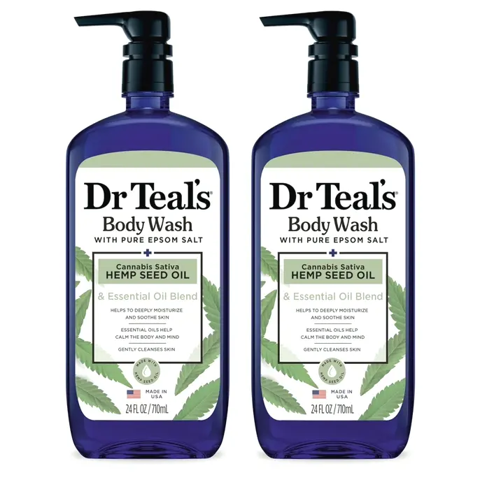 Dr Teal's Body Wash featuring Pure Epsom Salt, Cannabis Sativa Hemp Seed Oil, 24 fl oz (Set of 2)