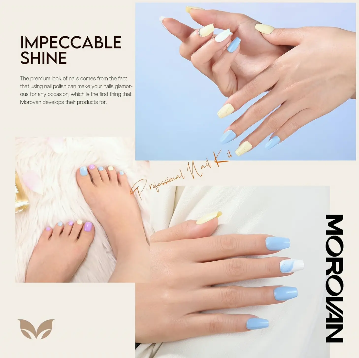 Morovan's Nail Polish Set: Quick Dry Macaroon Colors w. Foundation & Top Coat