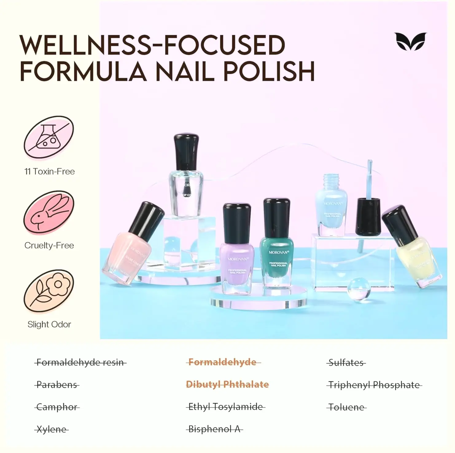 Morovan's Nail Polish Set: Quick Dry Macaroon Colors w. Foundation & Top Coat
