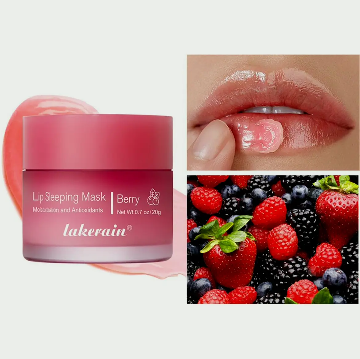 Hydrating Lip Mask, Long-lasting Overnight Treatment, Reduces Dry Lips (Berry) 0.7 OZ