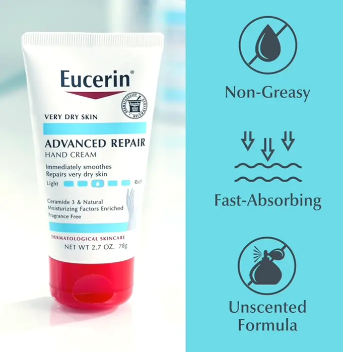 Eucerin Repair Hand Cream - Unscented, 2.7 Ounce (Bundle of 3)
