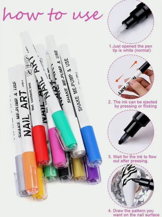 Twelve Shade 3D Nail Art Pens Set, Kalolary's Polish Pens for Nail Art