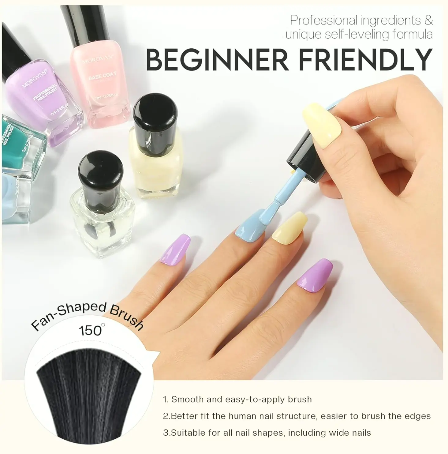 Morovan's Nail Polish Set: Quick Dry Macaroon Colors w. Foundation & Top Coat