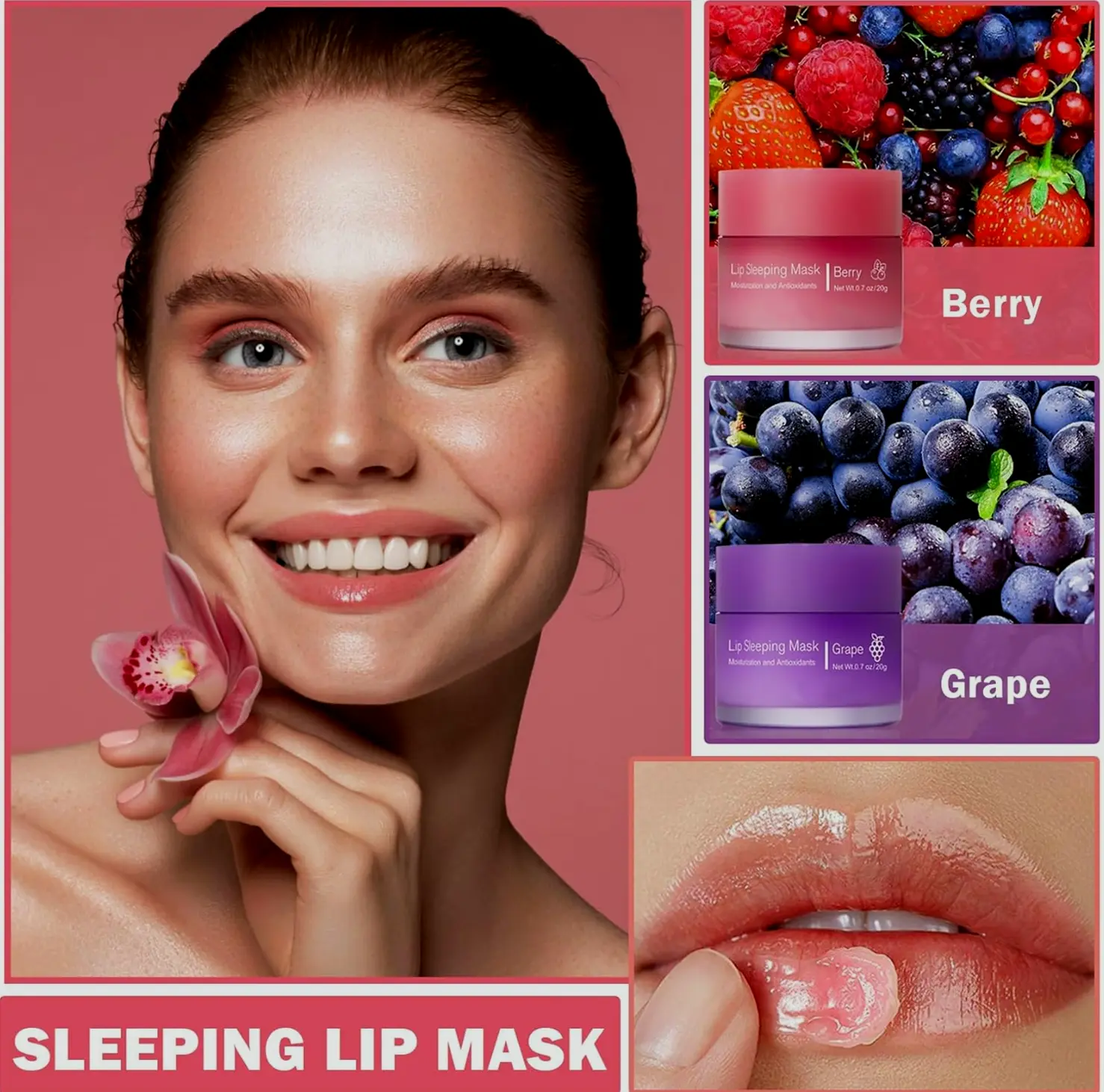 2Pcs Overnight Lip Mask Set with Wand (Berry + #4Grape)
