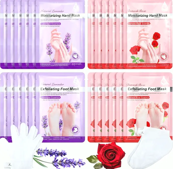 Twenty-Four Pieces Hand and Sole Spa Masks Ideal-for Females, Rose-scented and Lavender-scented