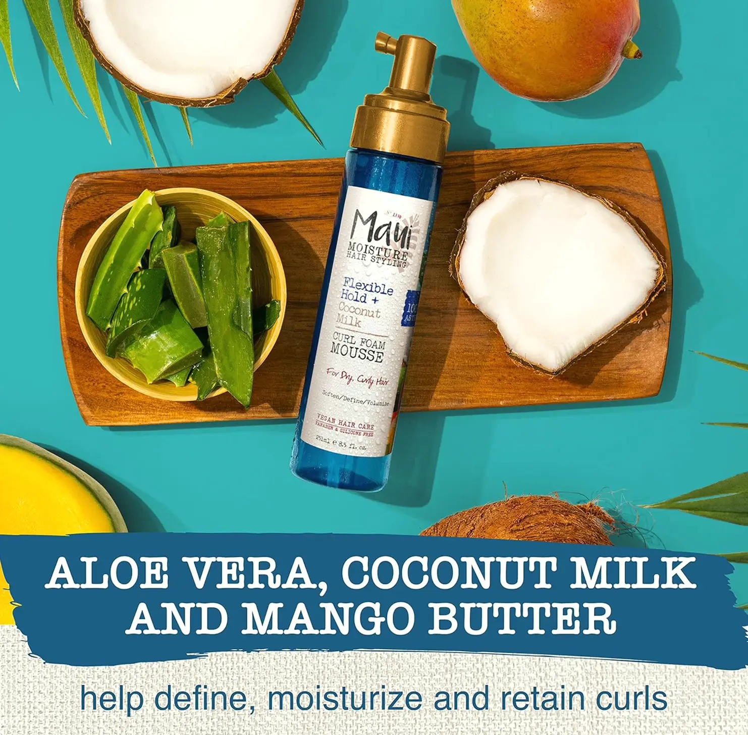 Maui Coconut Flexible Styling Mousse For Curly Hair, 8.5oz