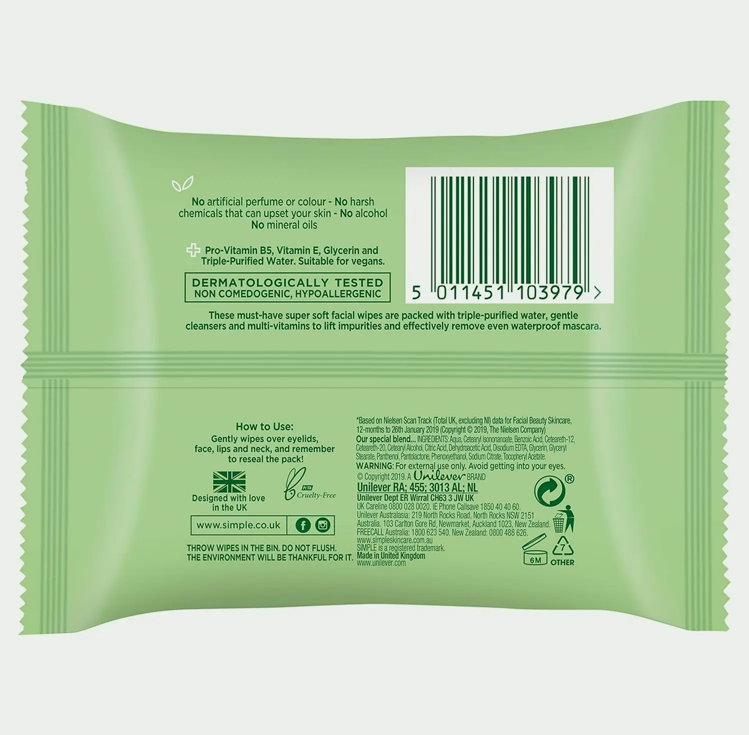 Simple Kind To Skin Facial Cleansing Cloths - 25 Count