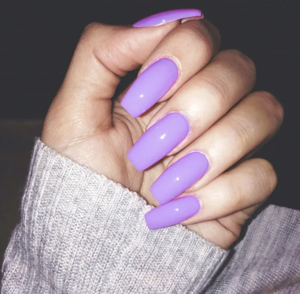 24 Purple Press-On Nails Glossy Tall Coffin Design