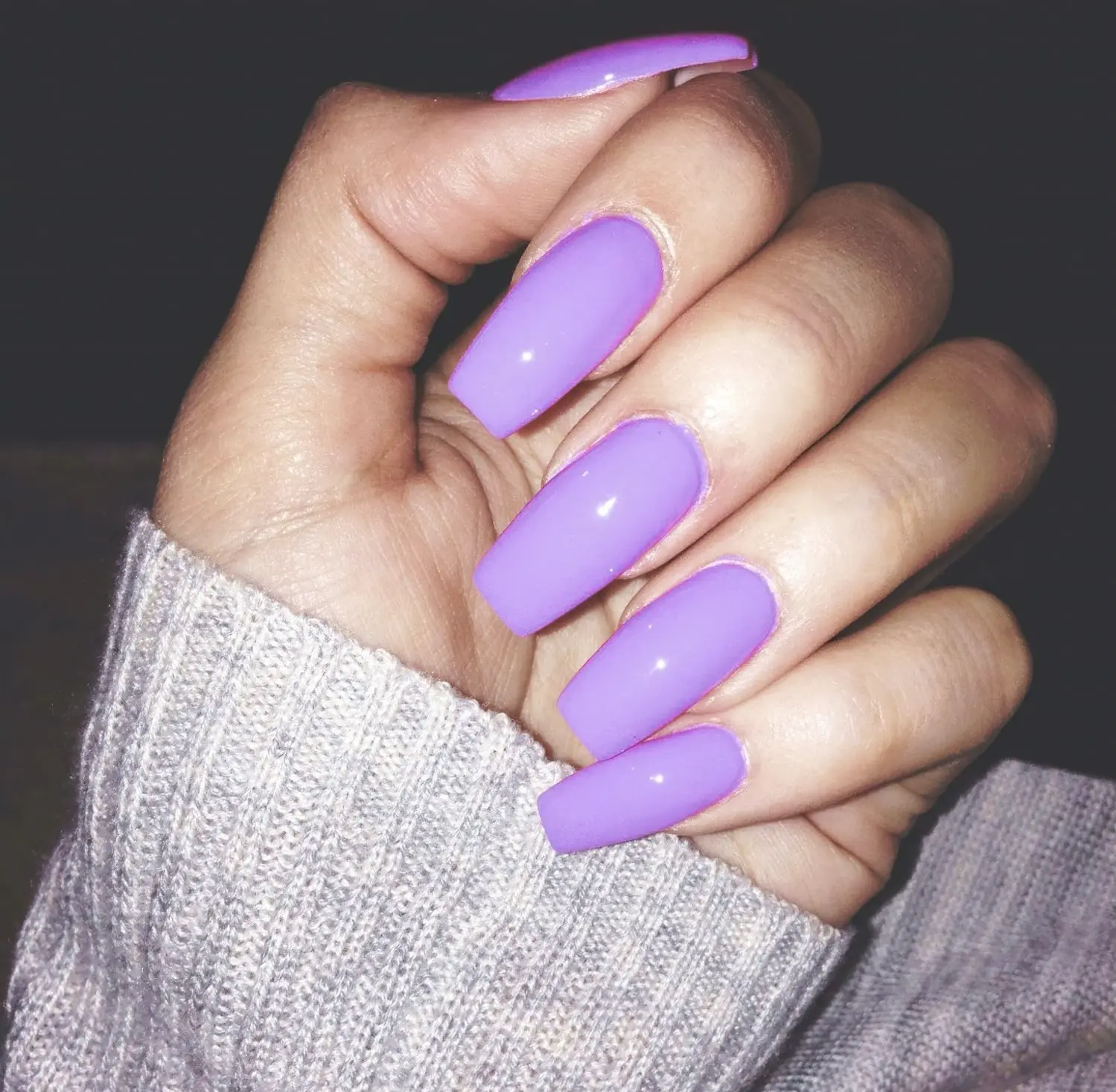 24 Purple Press-On Nails Glossy Tall Coffin Design