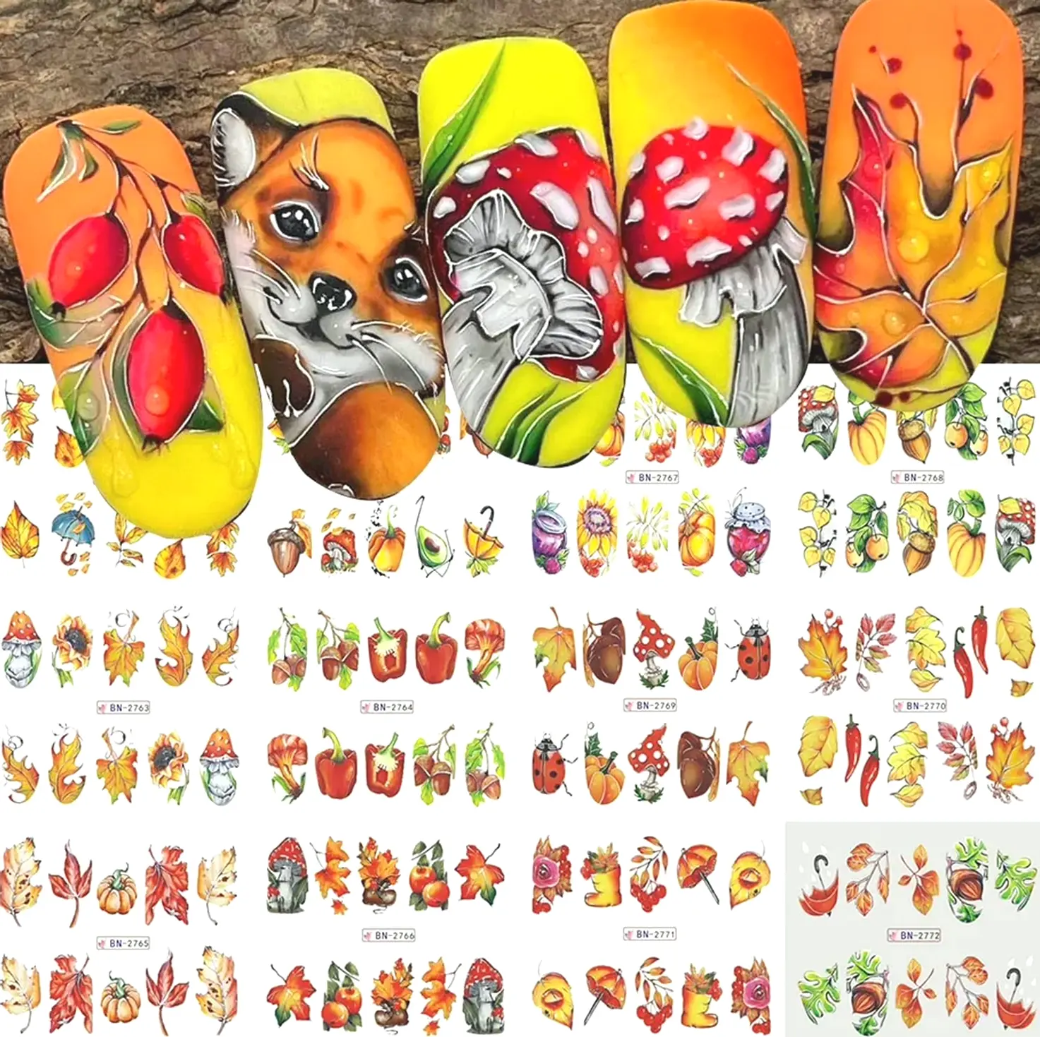 Autumn Nail Stickers Maple Design