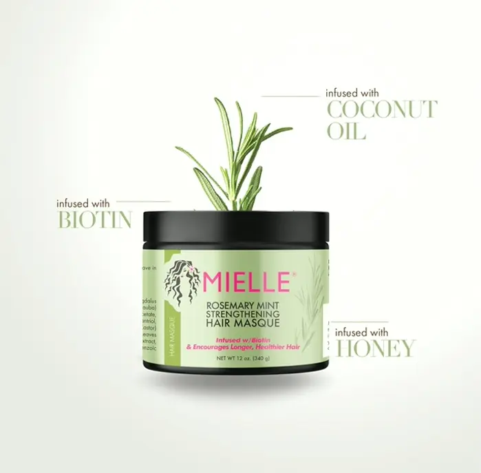 Mielle Rosemary Mint Strengthening Hair Masque, Essential Oil & Vitamin B7 Intense Care, Repair Dry & Damaged Hair, 12 oz