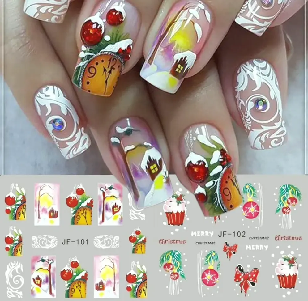 Dozen Pcs Christmas Nail Art Stickers Decals