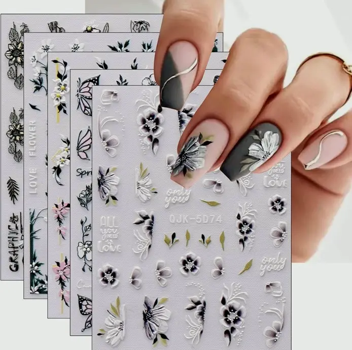 Embossed Spring Floral Nail Art Stickers