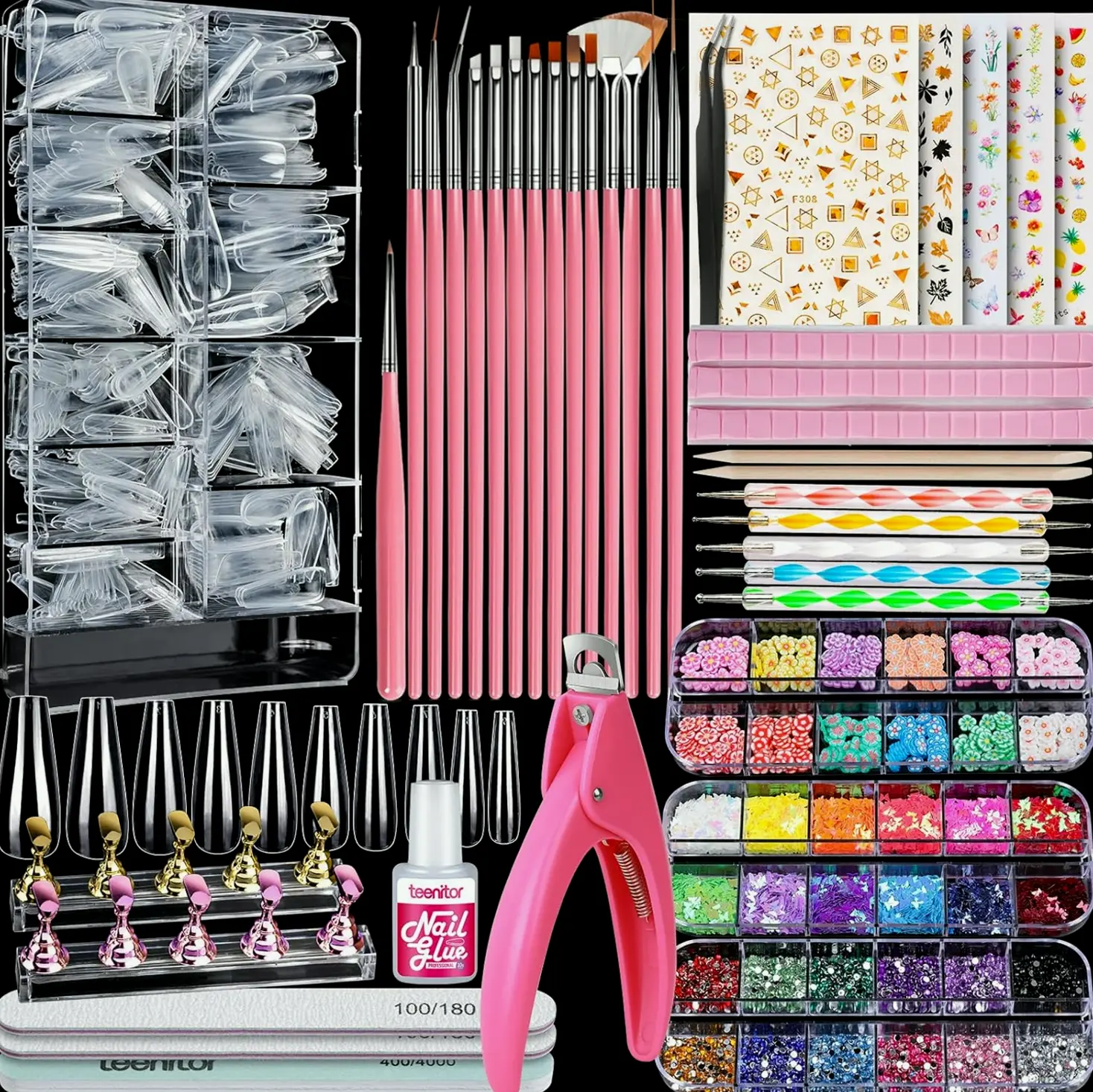 Acrylic Fake Nails Kit for Beginners with Decorations