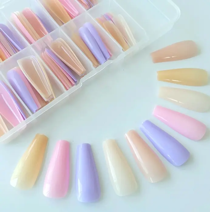 Extra Long Coffin Fake Fingernails - 100pcs Shiny Hues