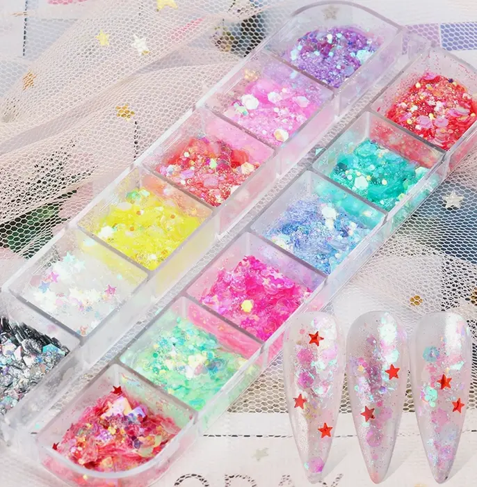 12-Color Iridescent Nail Sequins Flakes Kit
