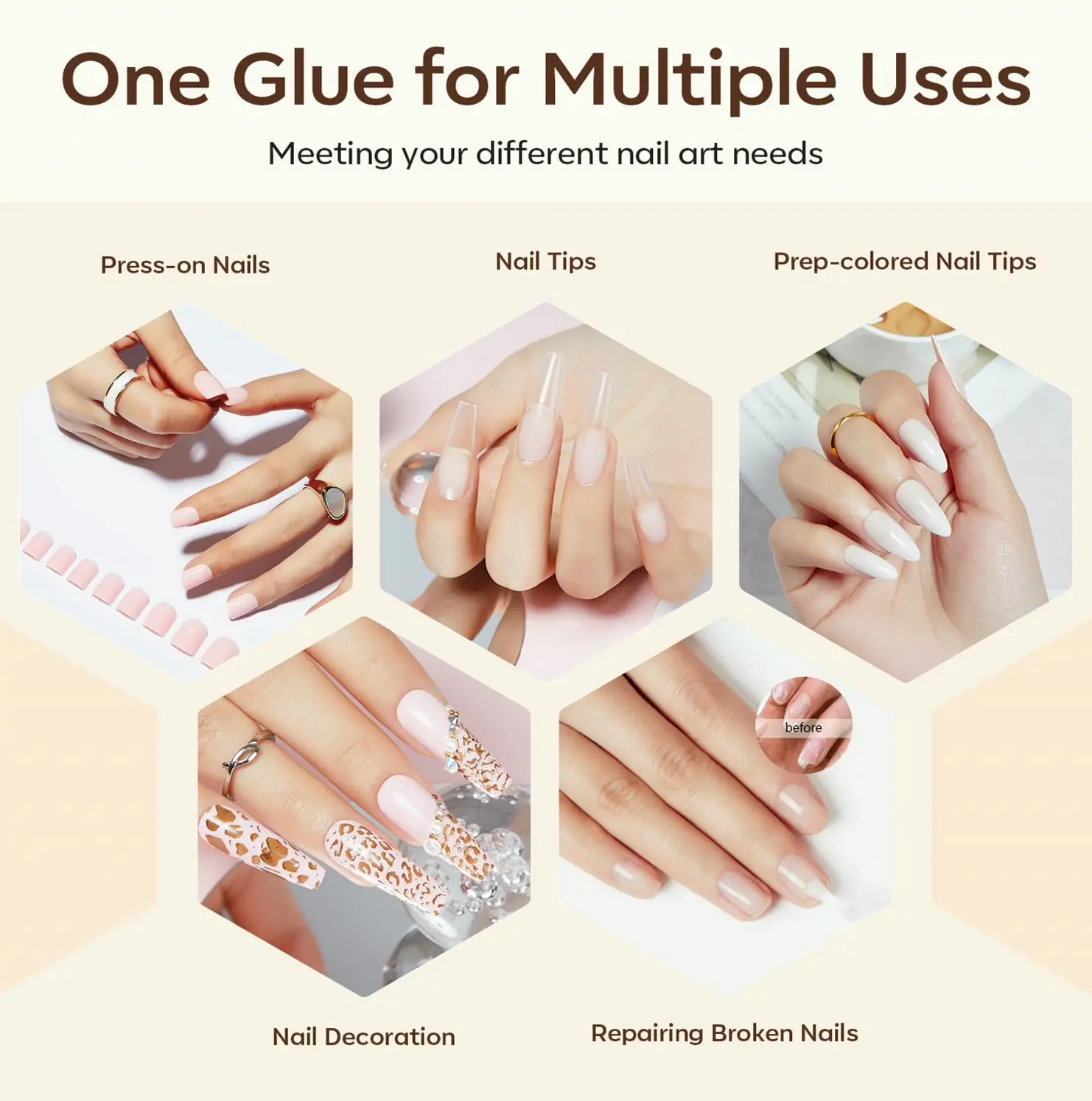 Modellones Nail Adhesive for Press Ons, 10 ML Long Lasting Gel