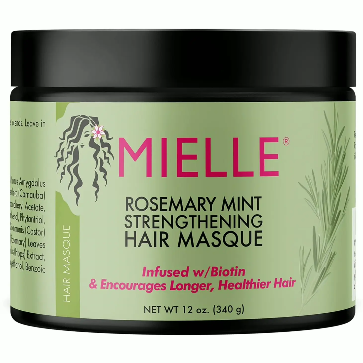 Mielle Rosemary Mint Strengthening Hair Masque, Essential Oil & Vitamin B7 Intense Care, Repair Dry & Damaged Hair, 12 oz
