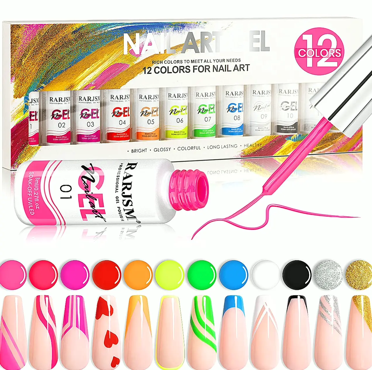Nail Polish Kit - 12 Vibrant Shades With Glitter