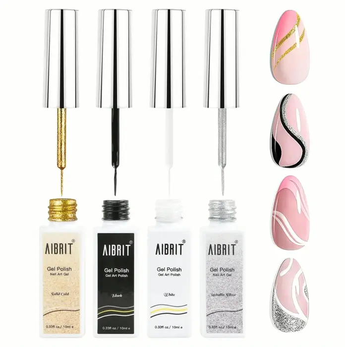 Nail Liner Paint Collection 10ml, 4 Shades: Dark, White, Golden, Silver