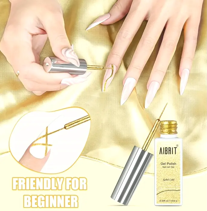 Nail Liner Paint Collection 10ml, 4 Shades: Dark, White, Golden, Silver