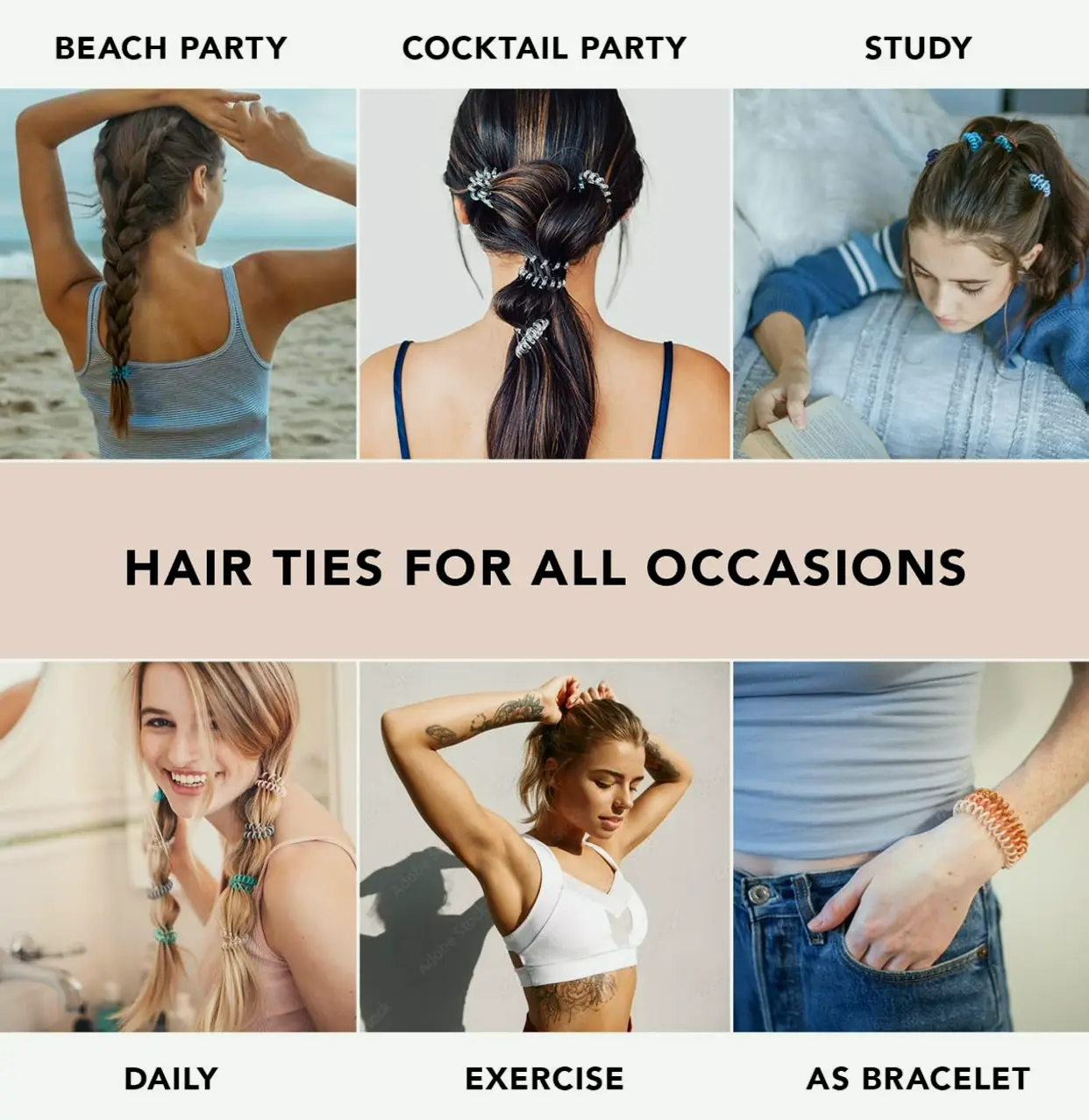 Spiral Coil Ties for Ladies - No Damage Hair Bands, Set of 8 (Brunette)