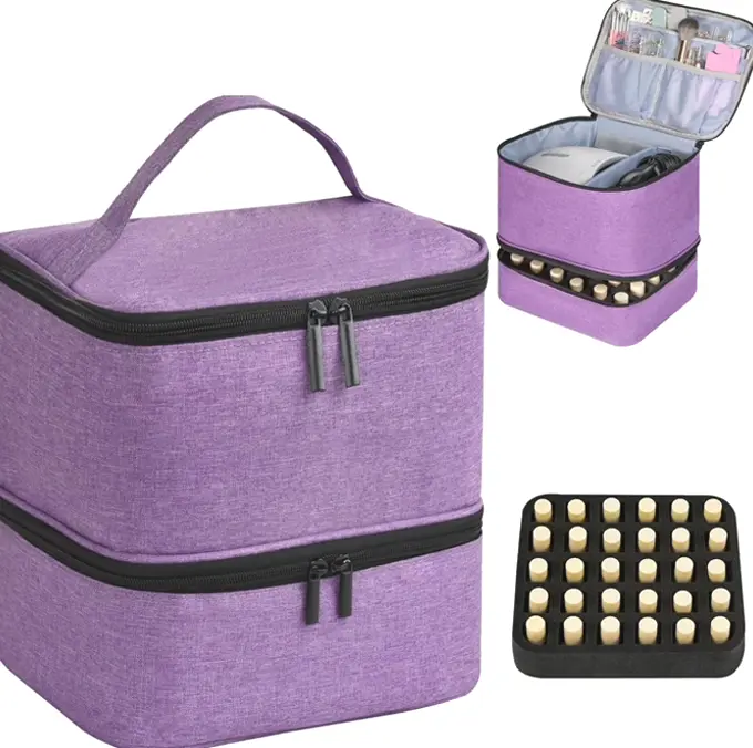 Nail Organizer Bag Fits Thirty Containers 15 ml with Light and Pockets