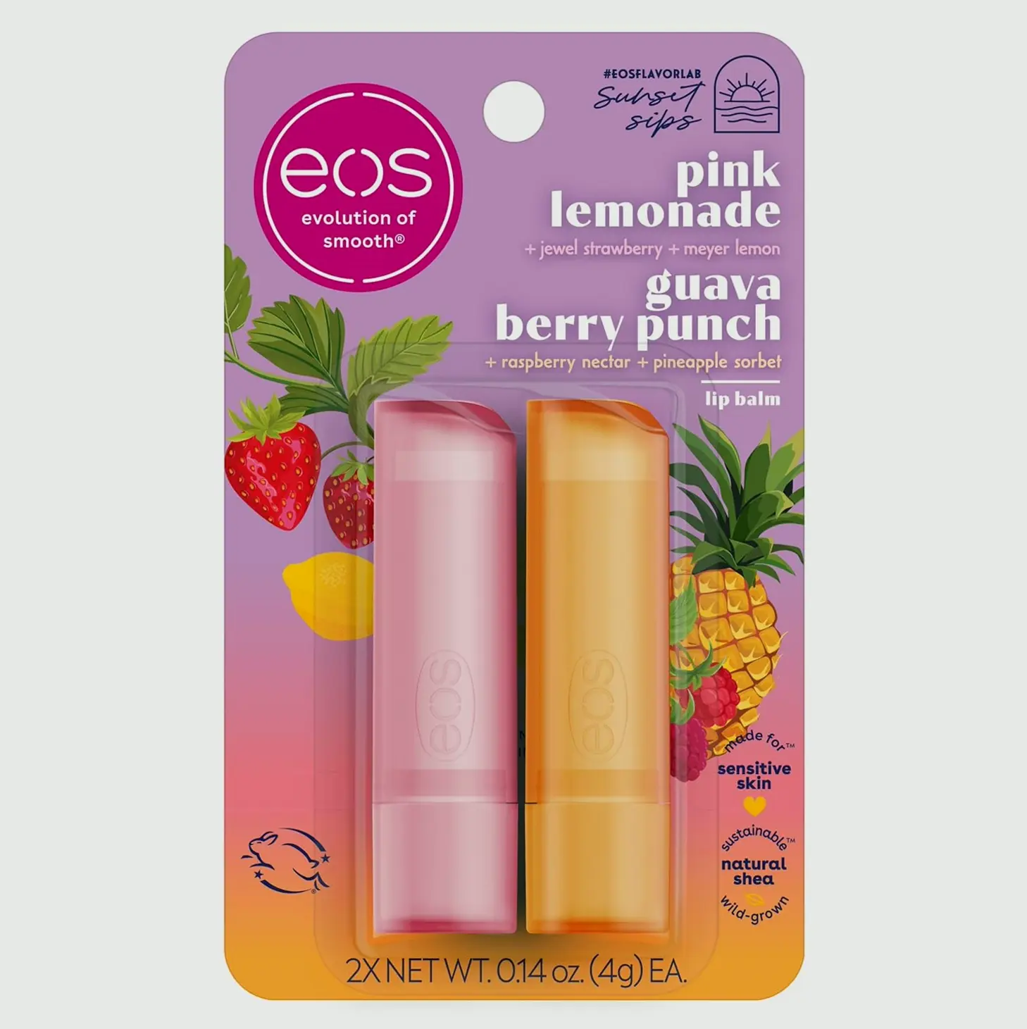Sunset Sips by eos Lip Care 2-Pack - Pink Lemonade & Berry Punch