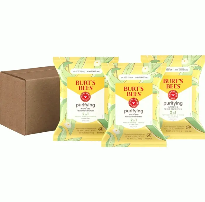 White Facial Towelettes for All Skin Types, Hydrating Makeup Eliminator, Thirty Ct 3-Pack